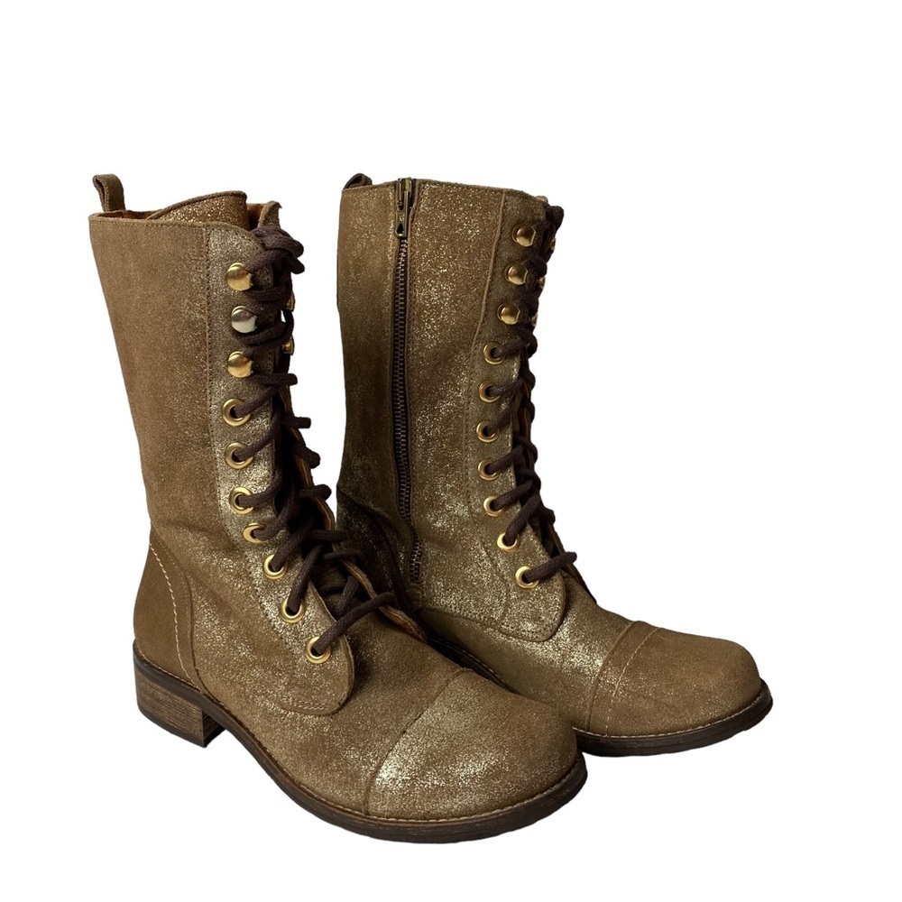 Unity in Diversity Brown Shimmer lace up mid-calf combat Boots 6.5 US/ EU 37
